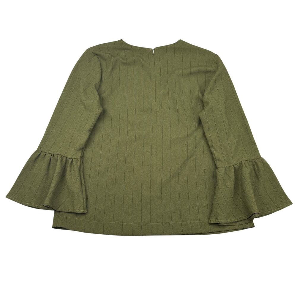 GANNI Clark Bell Sleeve Top in Olive Green Size 10 - Picture 6 of 7